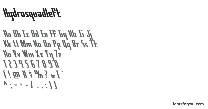 Czcionka Hydrosquadleft – alfabet, cyfry, specjalne znaki