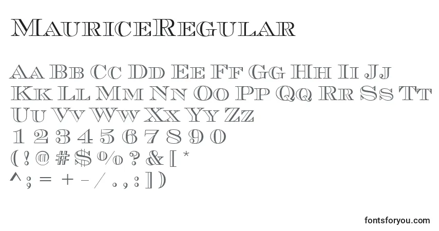 A fonte MauriceRegular – alfabeto, números, caracteres especiais