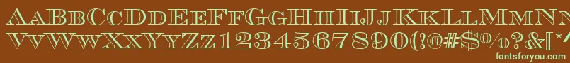 MauriceRegular-fontti – vihreät fontit ruskealla taustalla