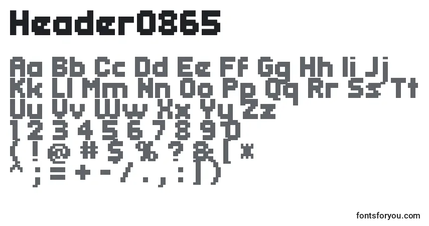 A fonte Header0865 – alfabeto, números, caracteres especiais