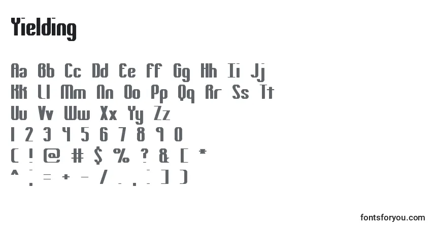 Schriftart Yielding – Alphabet, Zahlen, spezielle Symbole