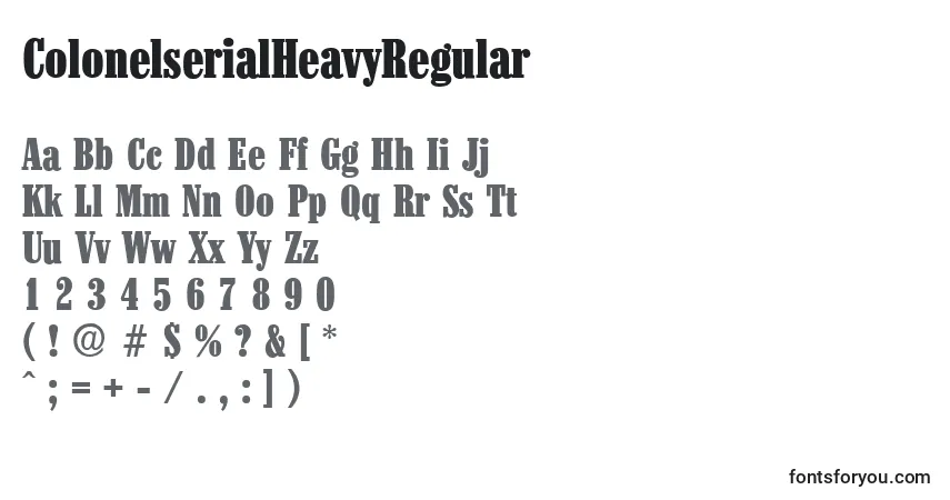 A fonte ColonelserialHeavyRegular – alfabeto, números, caracteres especiais