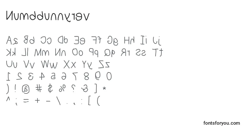 Czcionka Numbbunnyrev – alfabet, cyfry, specjalne znaki