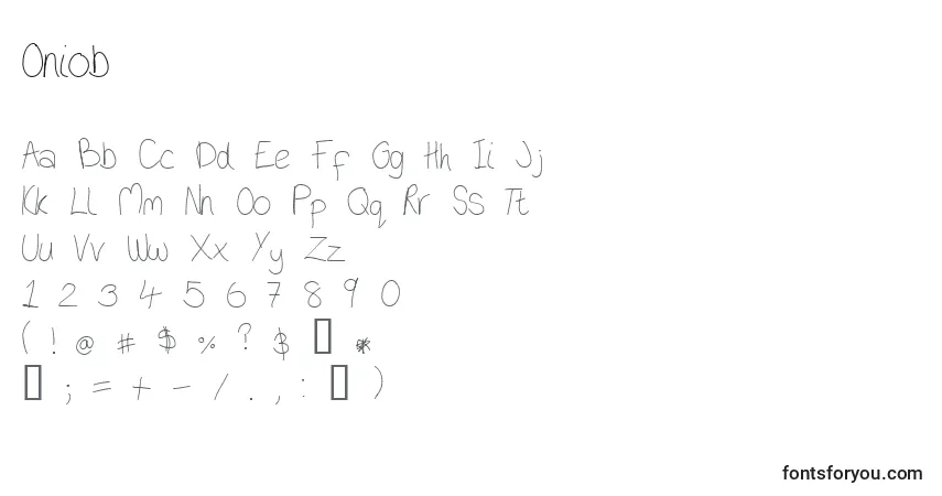 Czcionka Oniob – alfabet, cyfry, specjalne znaki