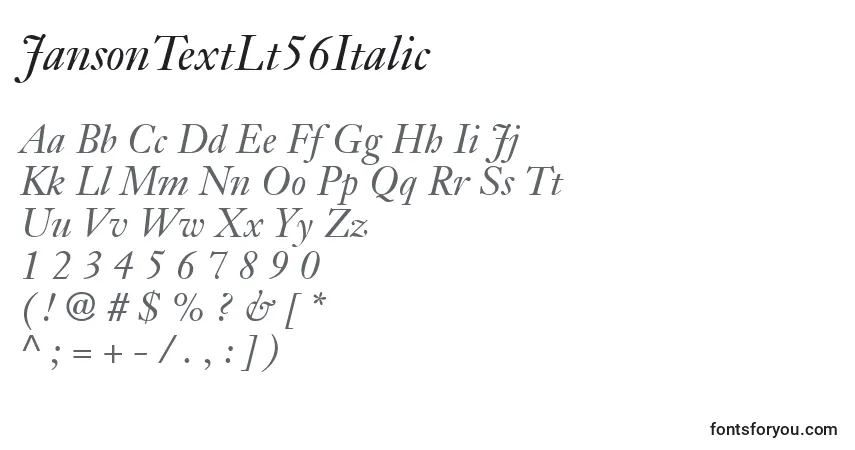 A fonte JansonTextLt56Italic – alfabeto, números, caracteres especiais