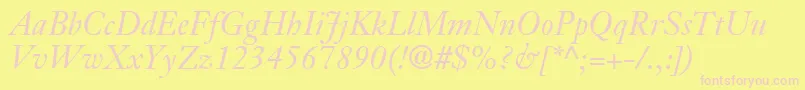 JansonTextLt56Italic-Schriftart – Rosa Schriften auf gelbem Hintergrund