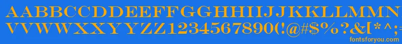 フォントEngr – オレンジ色の文字が青い背景にあります。