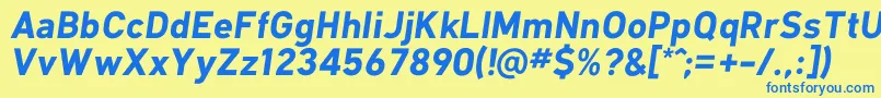 フォントKlimaBoldItalic – 青い文字が黄色の背景にあります。