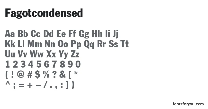 Шрифт Fagotcondensed – алфавит, цифры, специальные символы
