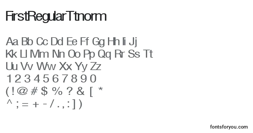 A fonte FirstRegularTtnorm – alfabeto, números, caracteres especiais