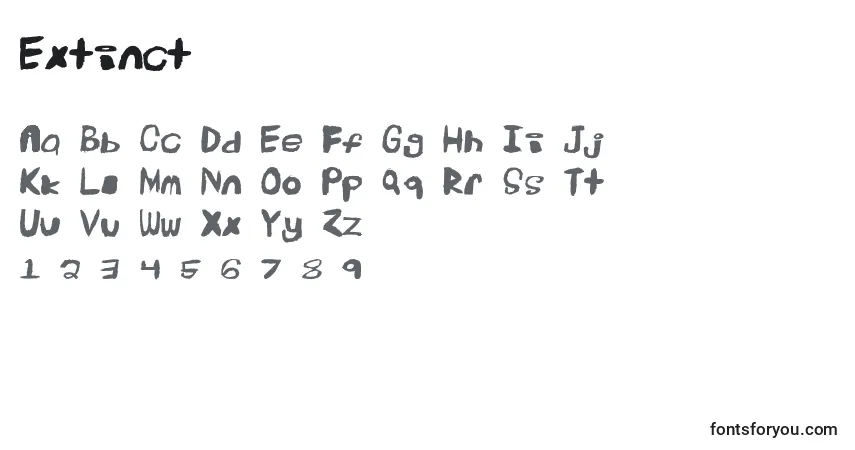 Czcionka Extinct – alfabet, cyfry, specjalne znaki