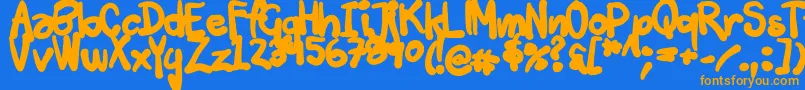 Tuschtouch3-Schriftart – Orangefarbene Schriften auf blauem Hintergrund