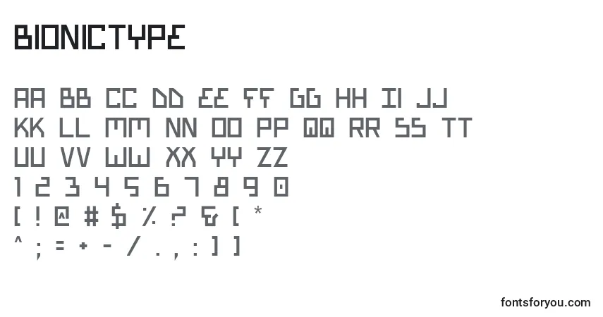 A fonte BionicType – alfabeto, números, caracteres especiais