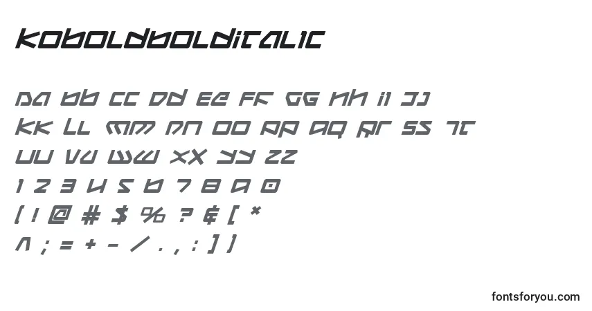Шрифт KoboldBoldItalic – алфавит, цифры, специальные символы
