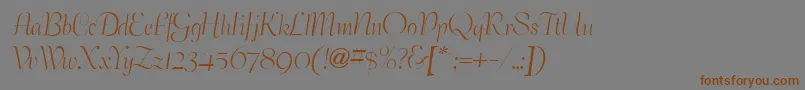 フォントBernhardelegantRegular – 茶色の文字が灰色の背景にあります。