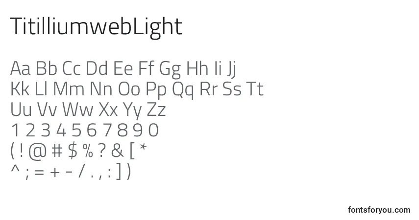 A fonte TitilliumwebLight – alfabeto, números, caracteres especiais
