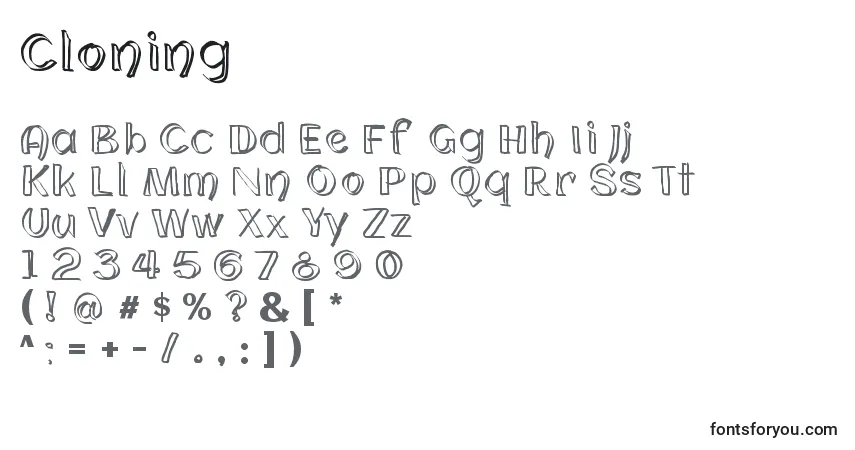 Schriftart Cloning (30184) – Alphabet, Zahlen, spezielle Symbole