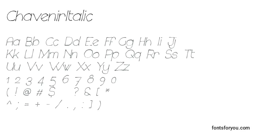 A fonte ChavenirItalic – alfabeto, números, caracteres especiais
