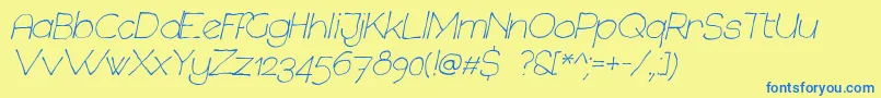 フォントChavenirItalic – 青い文字が黄色の背景にあります。