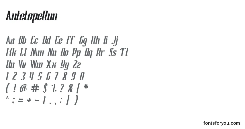 Schriftart AntelopeRun (30190) – Alphabet, Zahlen, spezielle Symbole