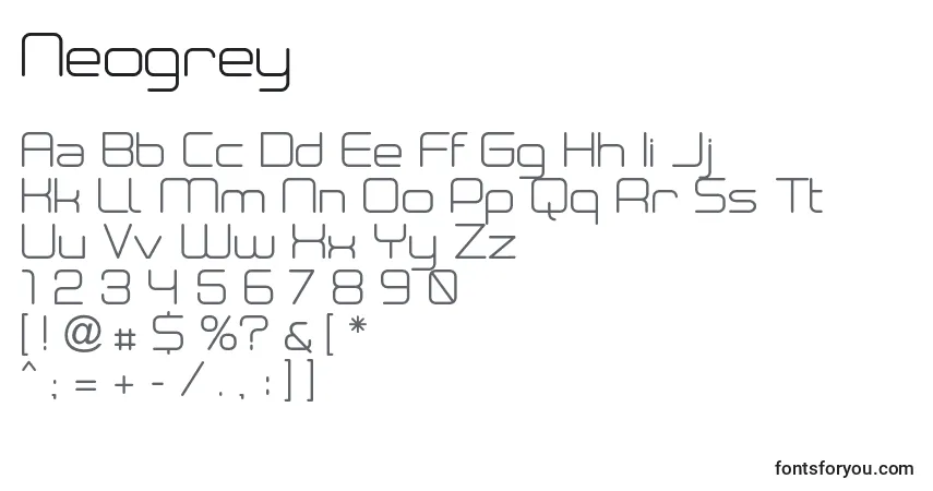Neogrey-fontti – aakkoset, numerot, erikoismerkit