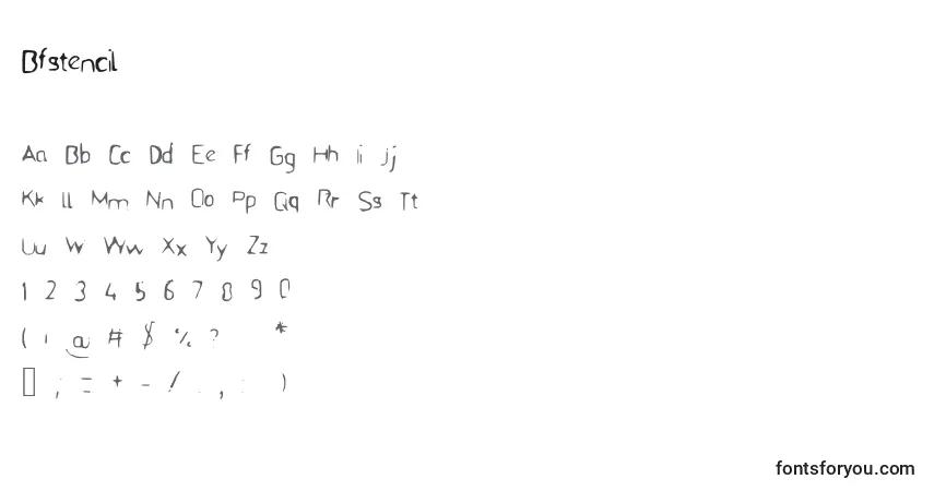 Schriftart Bfstencil – Alphabet, Zahlen, spezielle Symbole