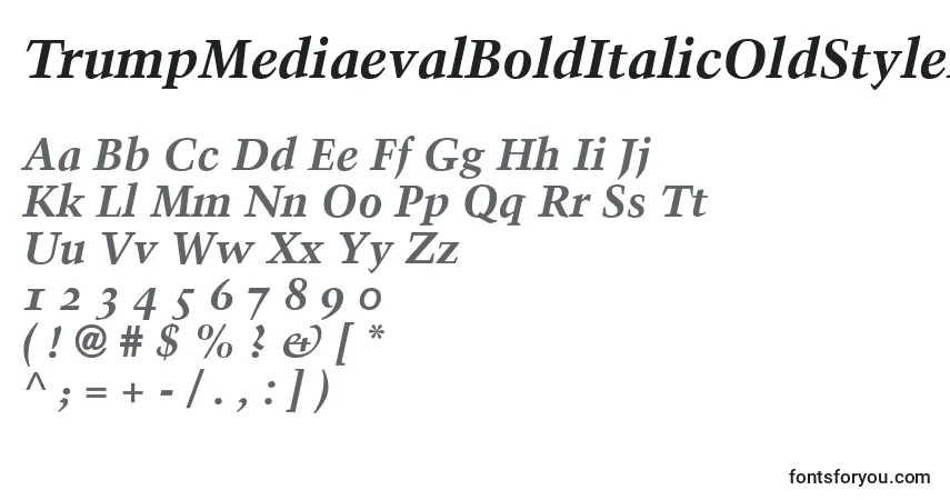 A fonte TrumpMediaevalBoldItalicOldStyleFigures – alfabeto, números, caracteres especiais