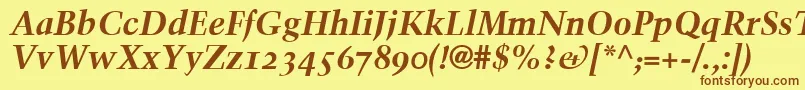 TrumpMediaevalBoldItalicOldStyleFigures Font – Brown Fonts on Yellow Background