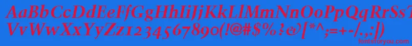 TrumpMediaevalBoldItalicOldStyleFigures Font – Red Fonts on Blue Background