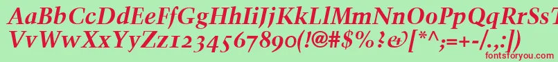 TrumpMediaevalBoldItalicOldStyleFigures Font – Red Fonts on Green Background