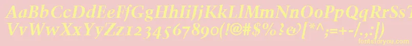 TrumpMediaevalBoldItalicOldStyleFigures-Schriftart – Gelbe Schriften auf rosa Hintergrund