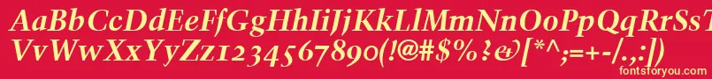 TrumpMediaevalBoldItalicOldStyleFigures Font – Yellow Fonts on Red Background