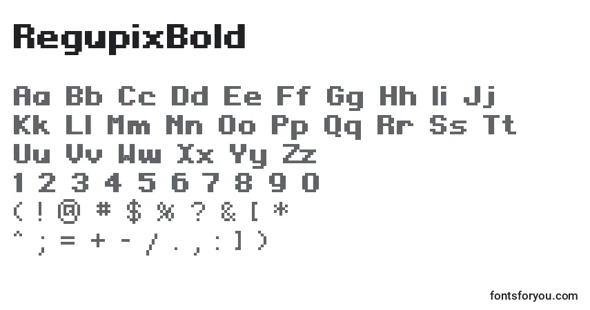 Czcionka RegupixBold – alfabet, cyfry, specjalne znaki