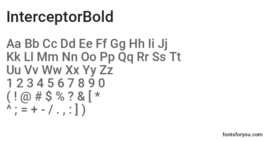 A fonte InterceptorBold – alfabeto, números, caracteres especiais