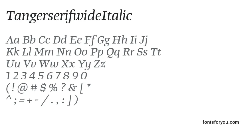 Schriftart TangerserifwideItalic – Alphabet, Zahlen, spezielle Symbole