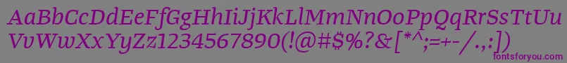 フォントTangerserifwideItalic – 紫色のフォント、灰色の背景