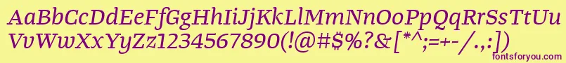 TangerserifwideItalic Font – Purple Fonts on Yellow Background