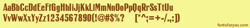 フォントRubricacBold – 茶色の文字が黄色の背景にあります。