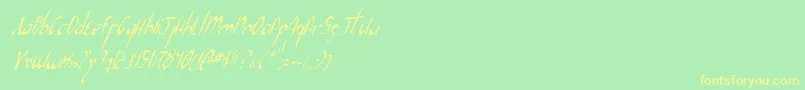 XaphanIiCondensedItalic-fontti – keltaiset fontit vihreällä taustalla