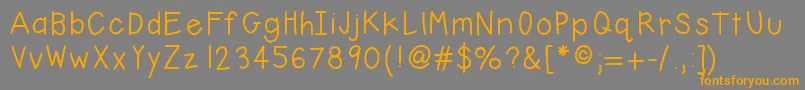Hellobasicフォントについての詳細 フォントHellobasic – オレンジの文字は灰色の背景にあります。