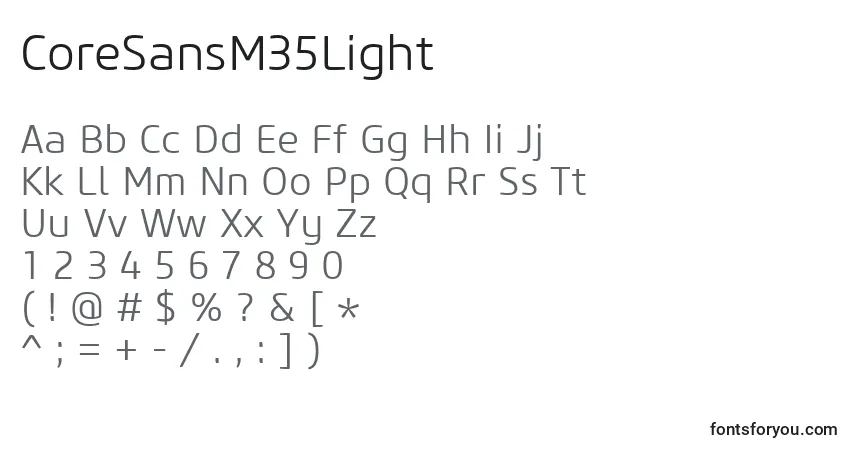 Czcionka CoreSansM35Light – alfabet, cyfry, specjalne znaki