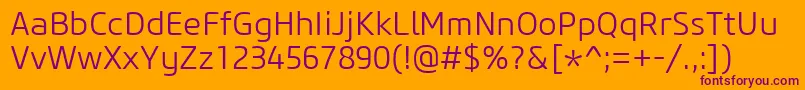 CoreSansM35Light-Schriftart – Violette Schriften auf orangefarbenem Hintergrund