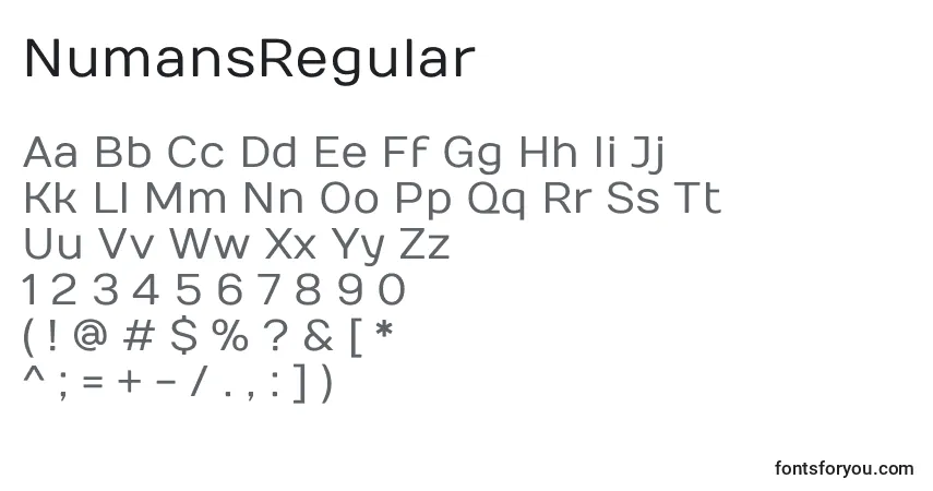 Czcionka NumansRegular – alfabet, cyfry, specjalne znaki