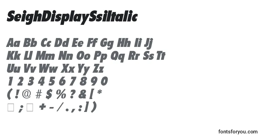 Шрифт SeighDisplaySsiItalic – алфавит, цифры, специальные символы