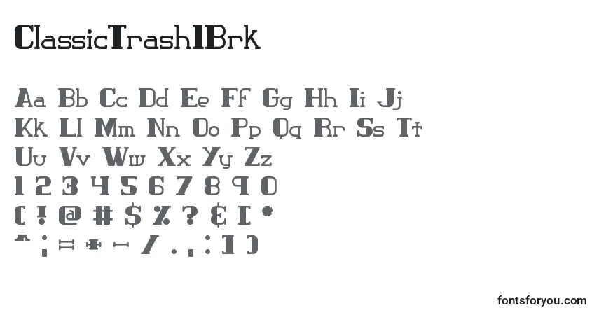A fonte ClassicTrash1Brk – alfabeto, números, caracteres especiais