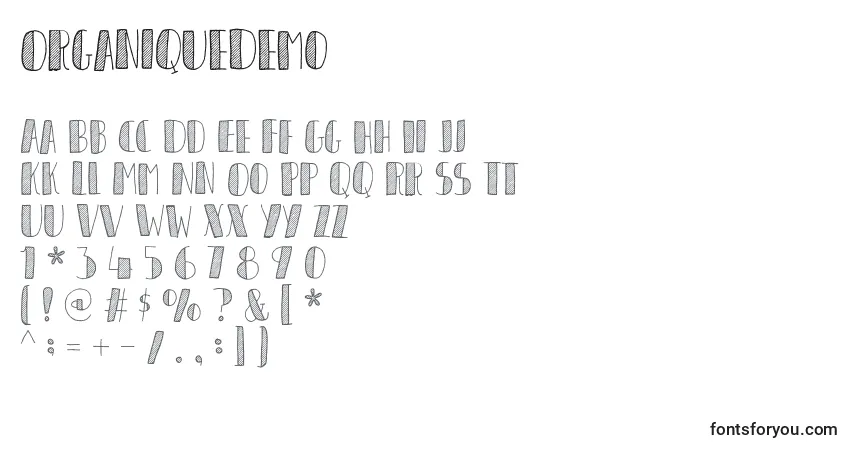 Schriftart OrganiqueDemo – Alphabet, Zahlen, spezielle Symbole