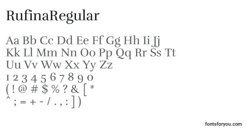 Schriftart RufinaRegular – Alphabet, Zahlen, spezielle Symbole