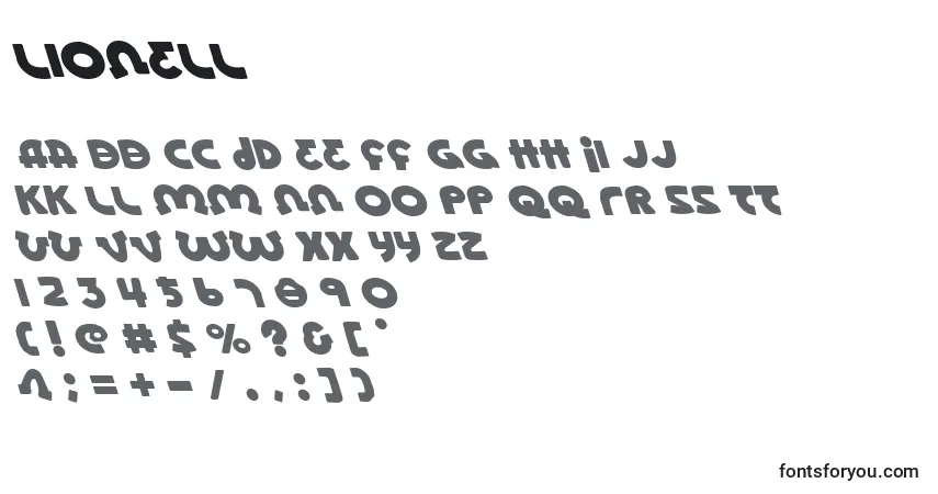 A fonte Lionell – alfabeto, números, caracteres especiais