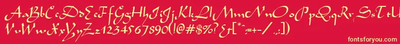 Fonte AladdinRegular – fontes amarelas em um fundo vermelho