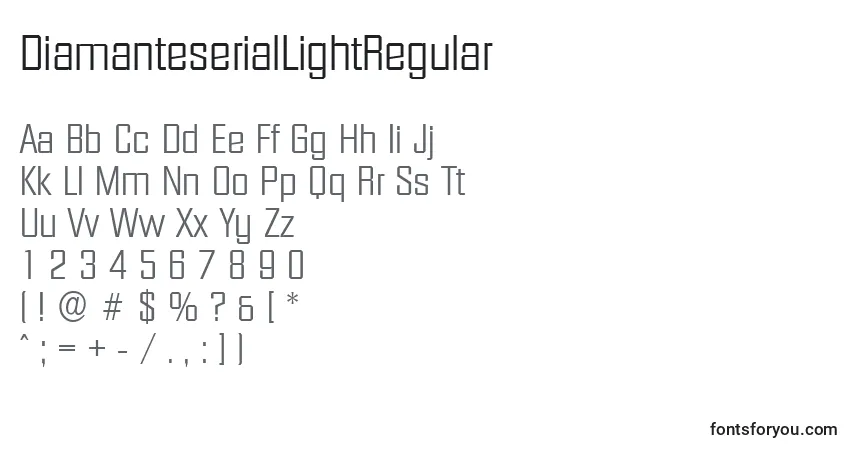 A fonte DiamanteserialLightRegular – alfabeto, números, caracteres especiais